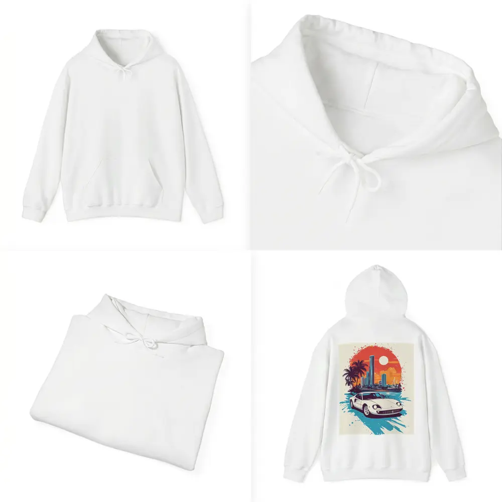 Ferrari Classic Car Miami Sunset Skyline – Hoodies