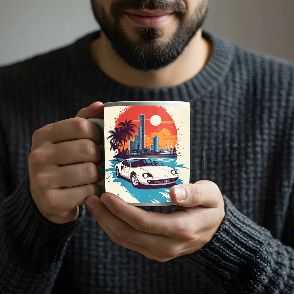 Ferrari Classic Car Miami Sunset Skyline – Mugs