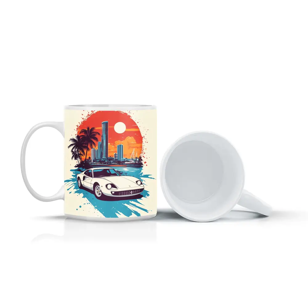 Ferrari Classic Car Miami Sunset Skyline – Mugs