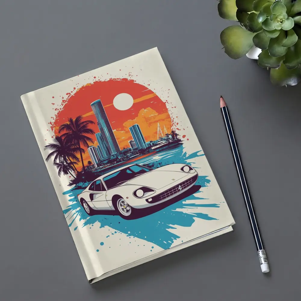 Ferrari Classic Car Miami Sunset Skyline – Notebooks