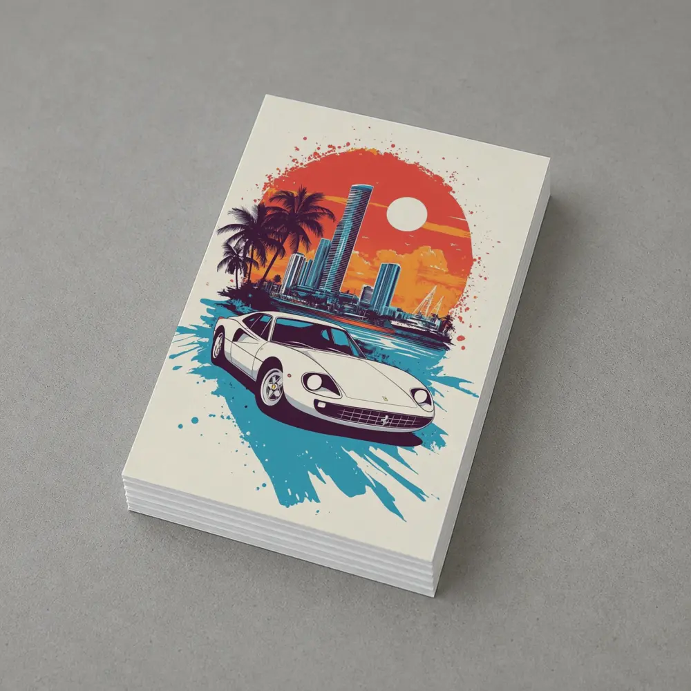 Ferrari Classic Car Miami Sunset Skyline – Postcards