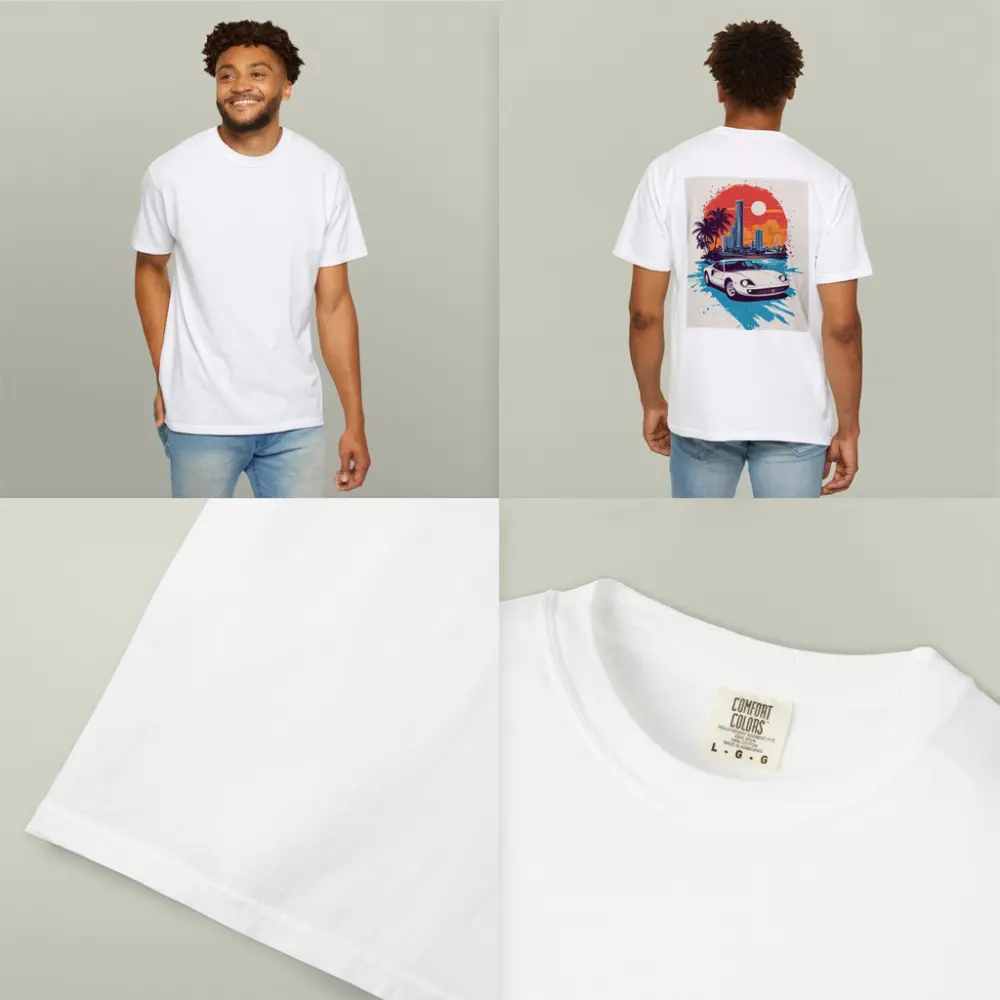 Ferrari Classic Car Miami Sunset Skyline – T-Shirts