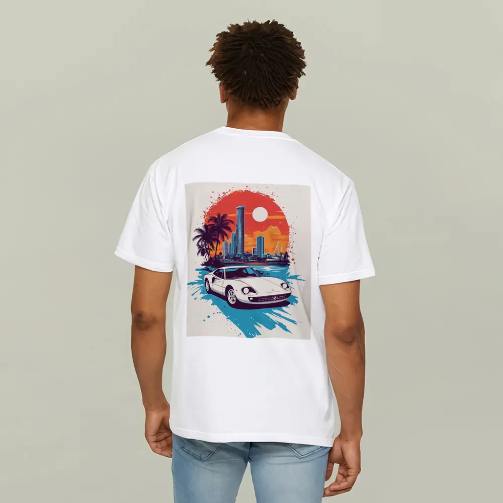 Ferrari Classic Car Miami Sunset Skyline – T-Shirts