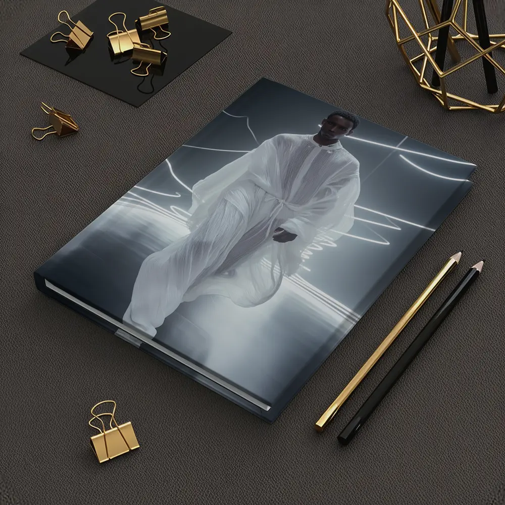 Man White Flowing Robes Neon Light Stage – Notebooks