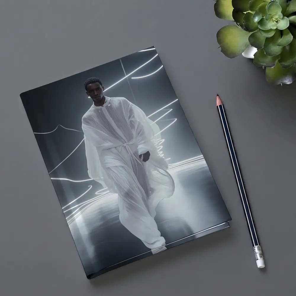 Man White Flowing Robes Neon Light Stage – Notebooks