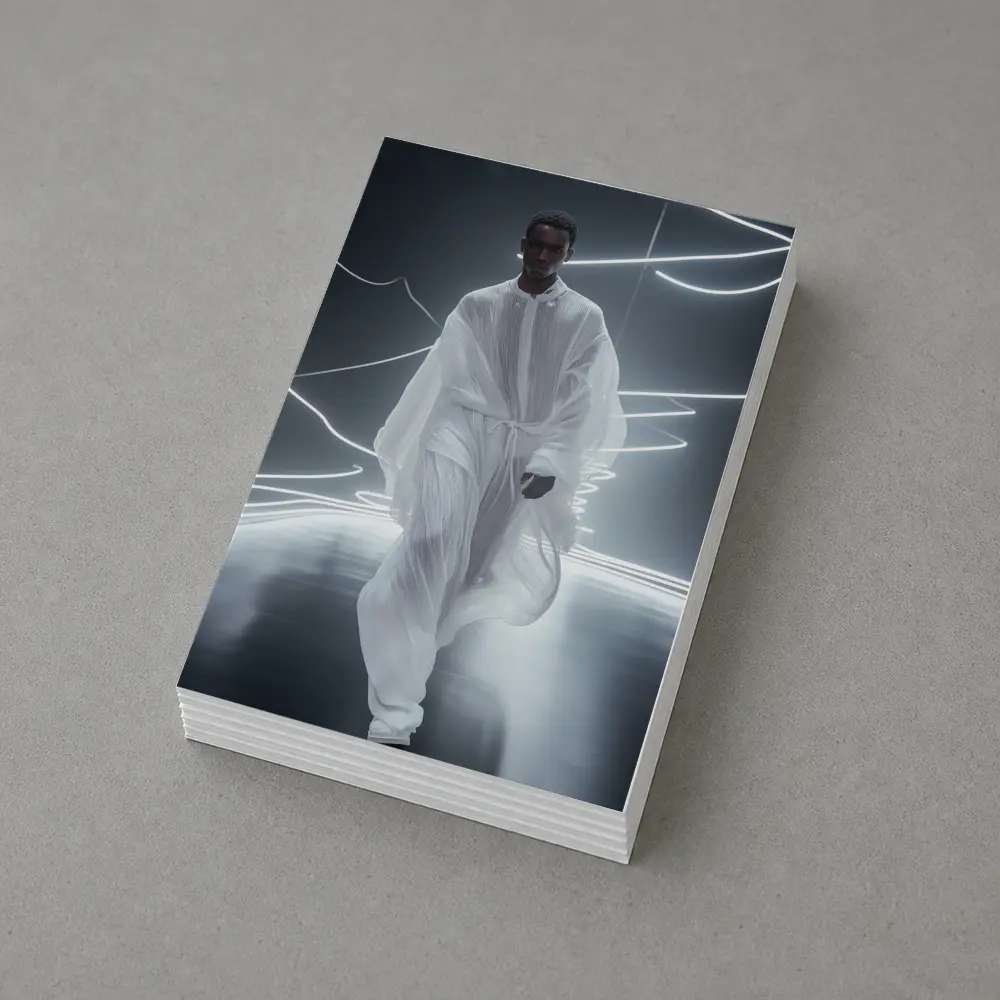 Man White Flowing Robes Neon Light Stage – Postcards