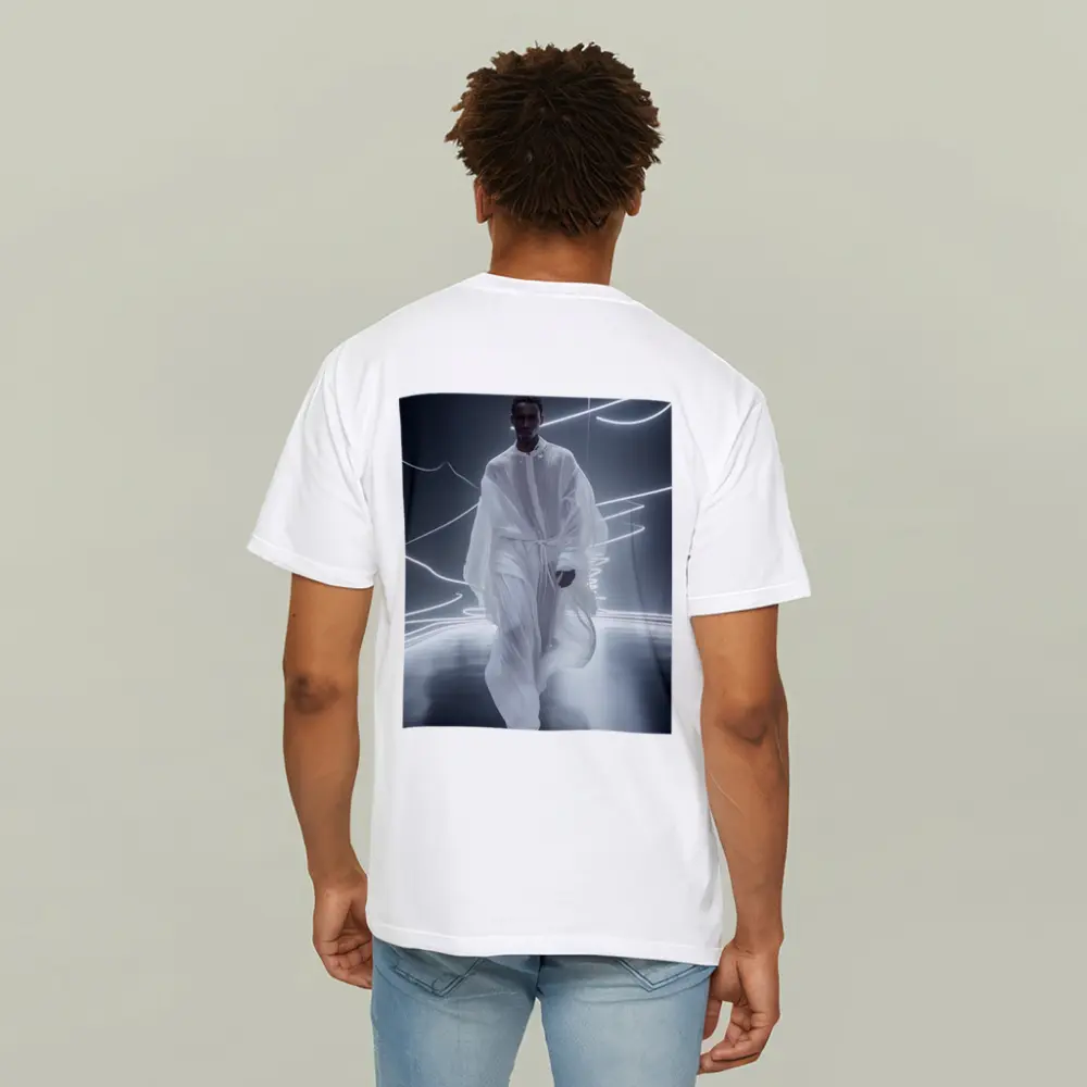 Man White Flowing Robes Neon Light Stage – T-Shirts