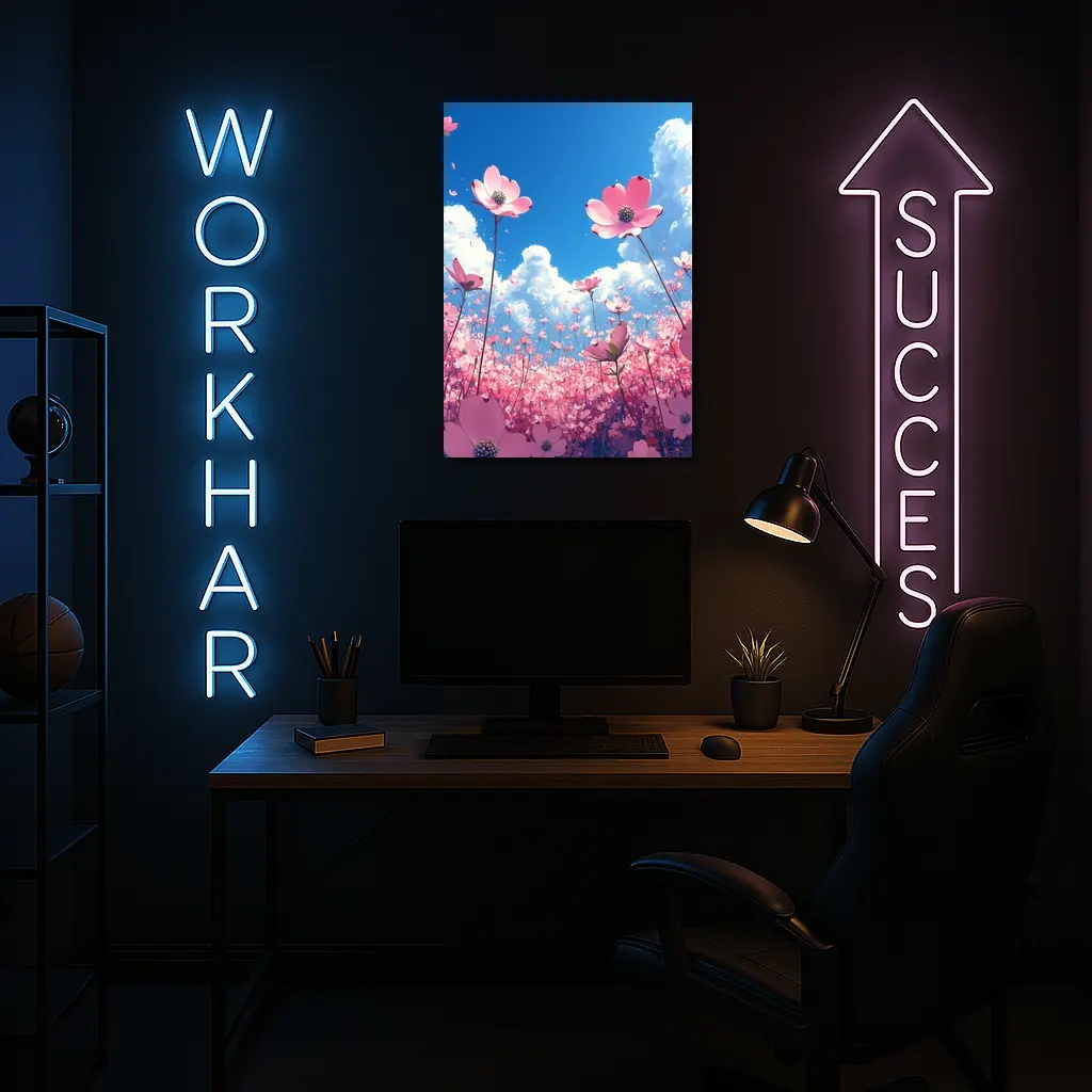 Pink Cosmos Flowers Blue Sky Anime – Wall Art