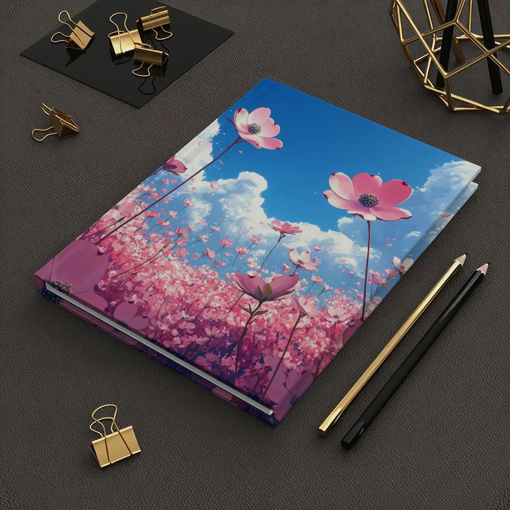 Pink Cosmos Flowers Blue Sky Anime – Notebooks