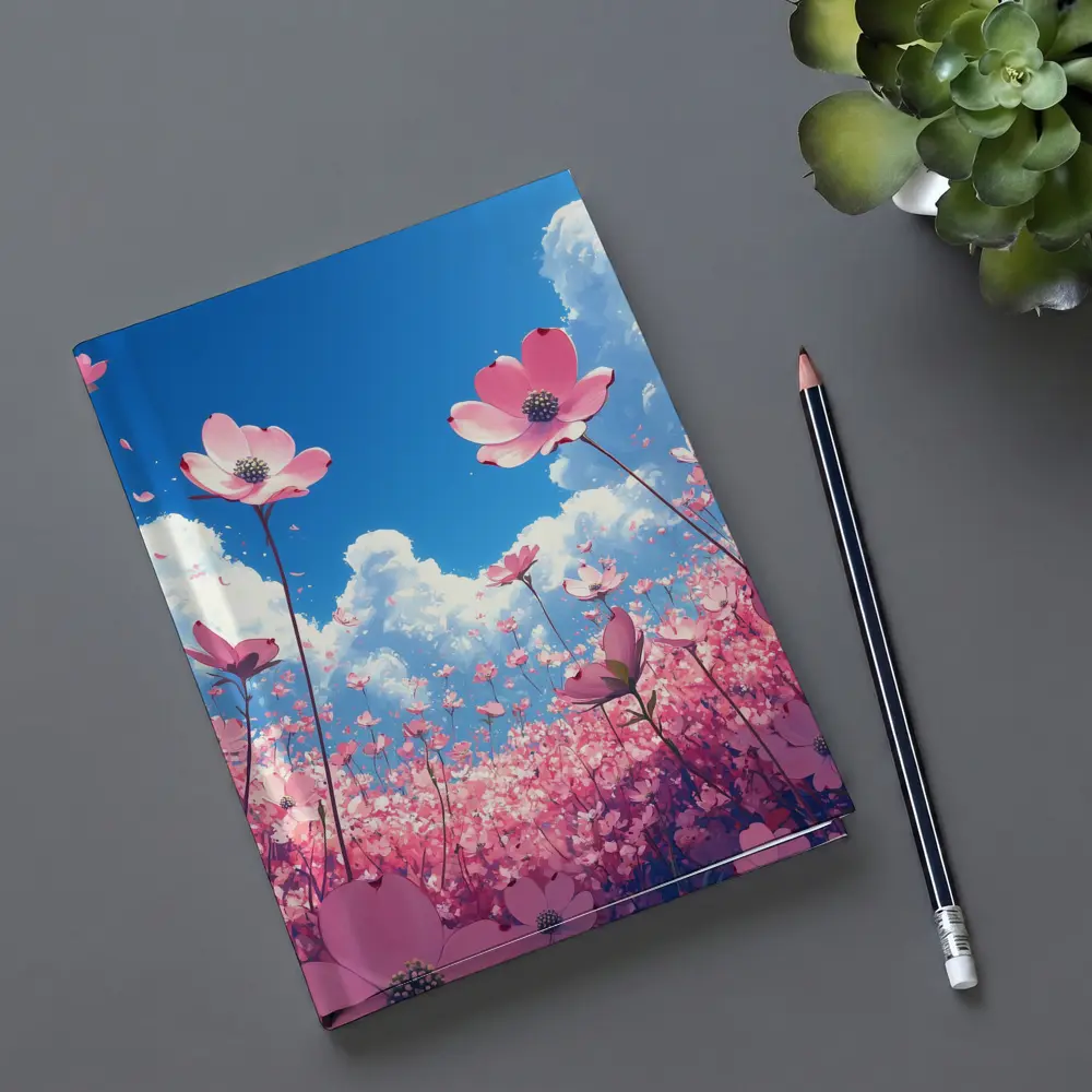 Pink Cosmos Flowers Blue Sky Anime – Notebooks