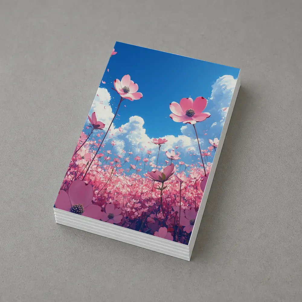 Pink Cosmos Flowers Blue Sky Anime – Postcards