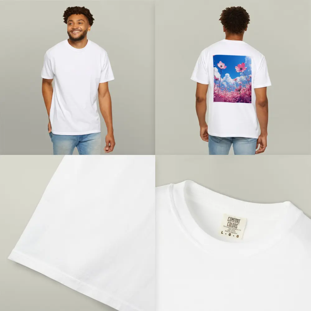 Pink Cosmos Flowers Blue Sky Anime – T-Shirts