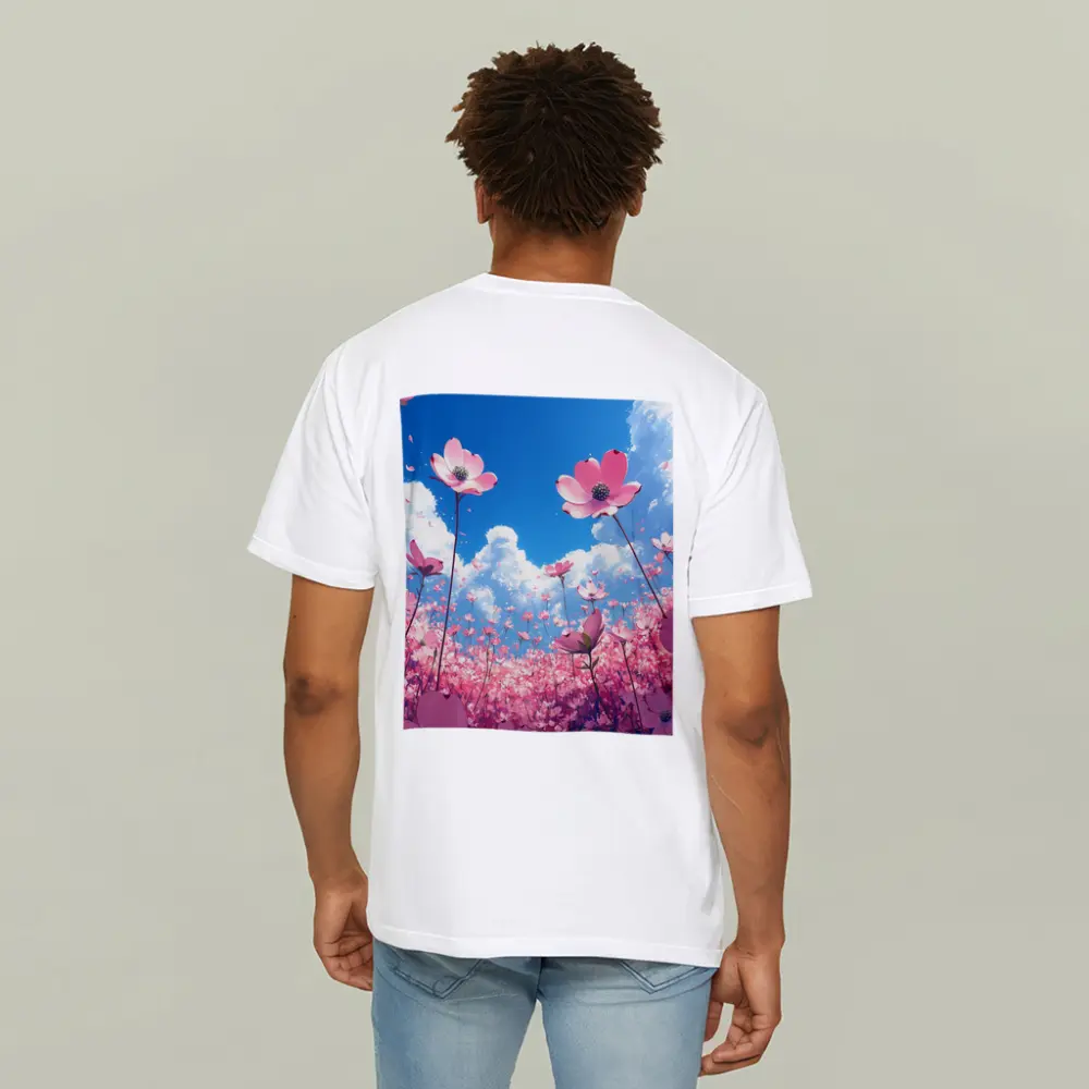 Pink Cosmos Flowers Blue Sky Anime – T-Shirts