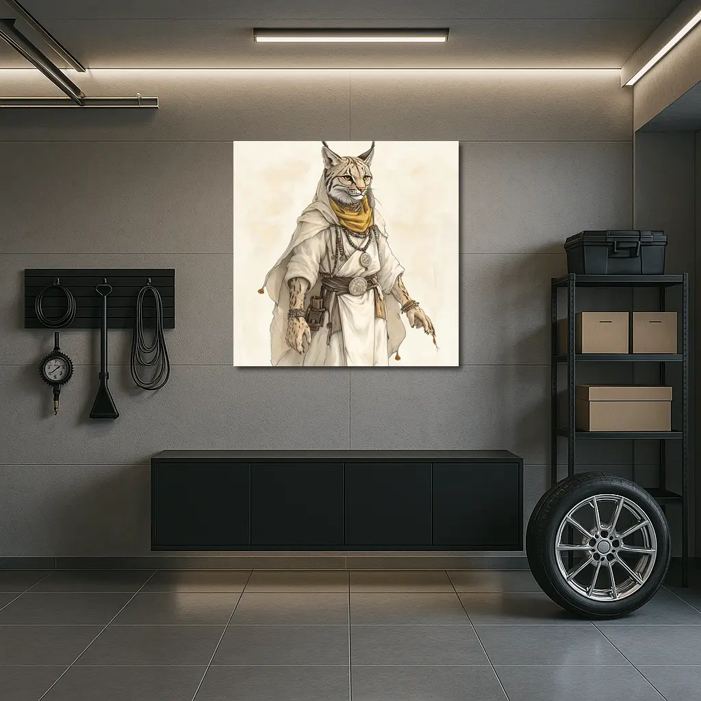 Lynx Warrior Fantasy Art Beige Background – Wall Art