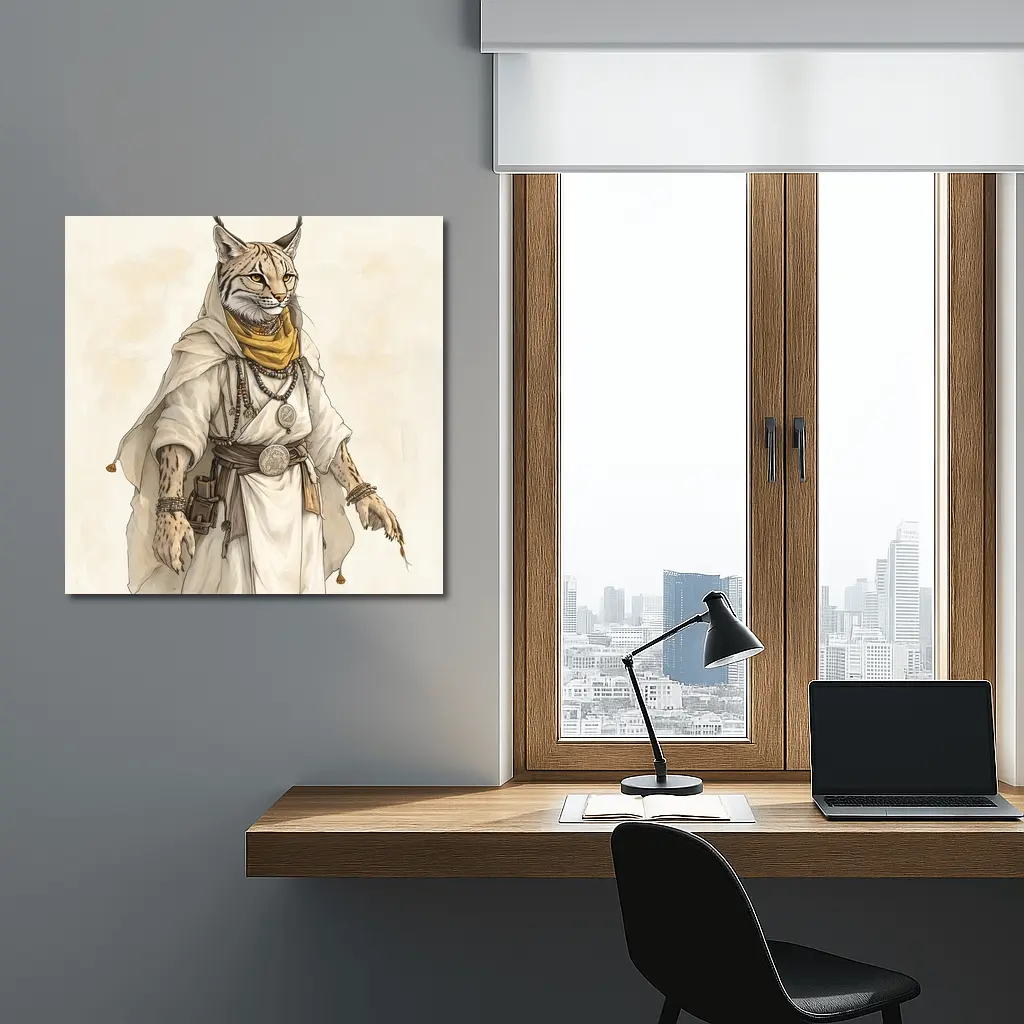 Lynx Warrior Fantasy Art Beige Background – Wall Art