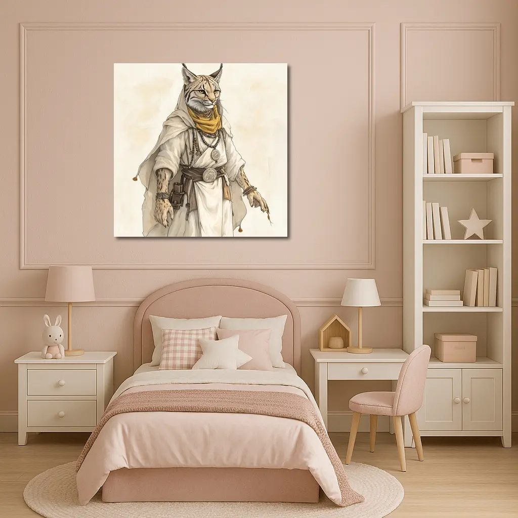 Lynx Warrior Fantasy Art Beige Background – Wall Art