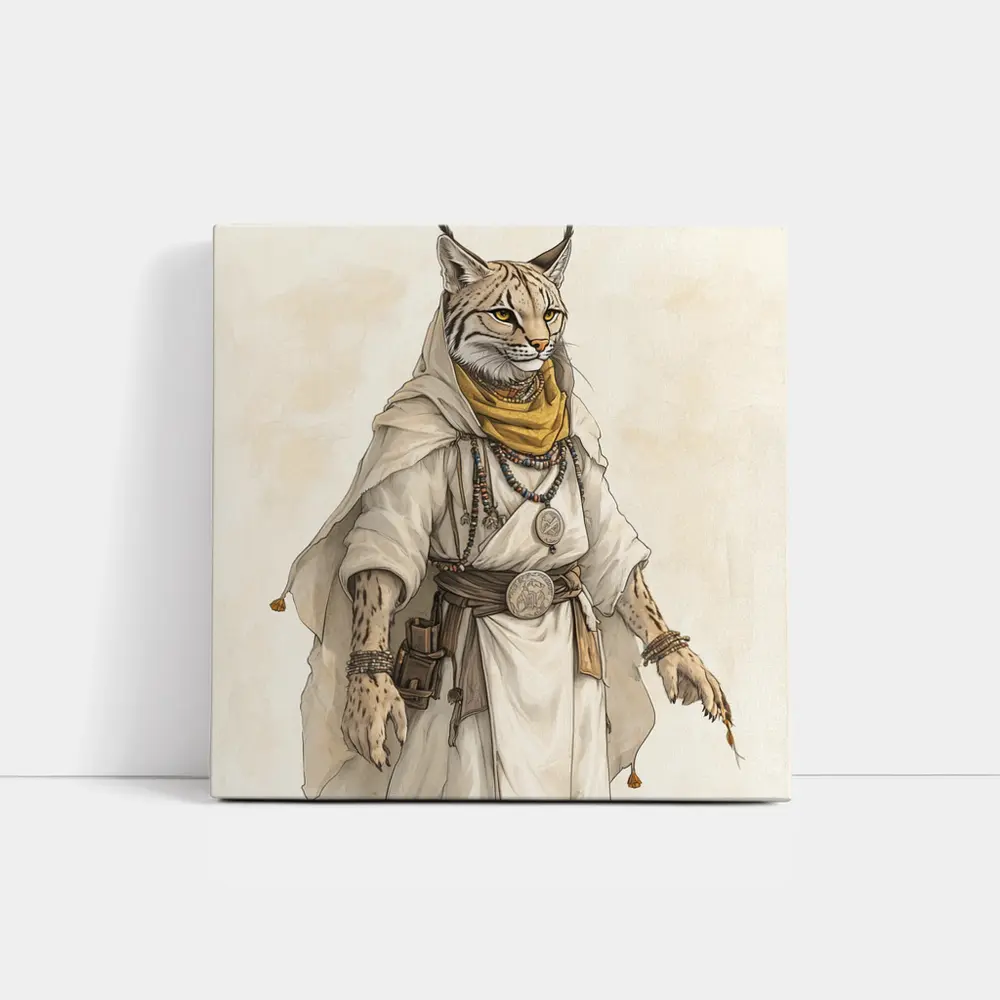 Lynx Warrior Fantasy Art Beige Background – Wall Art