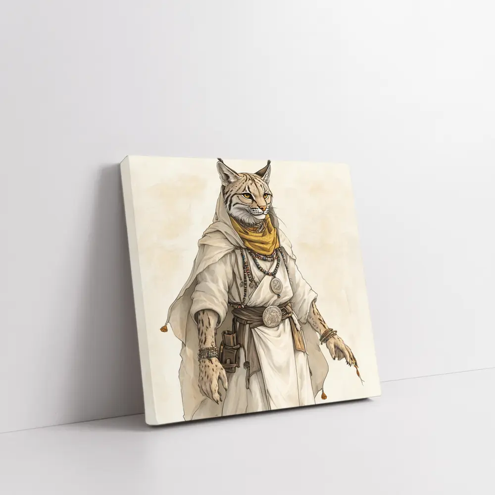 Lynx Warrior Fantasy Art Beige Background – Wall Art