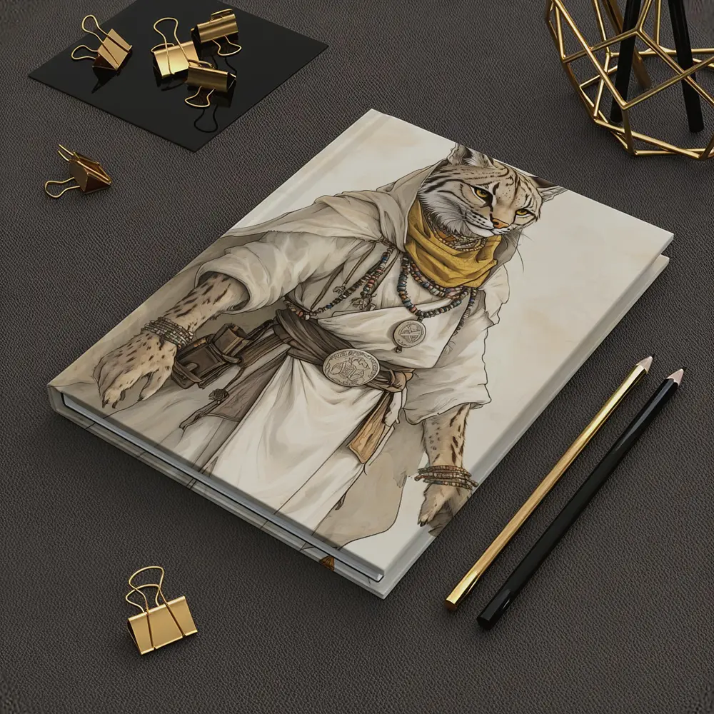 Lynx Warrior Fantasy Art Beige Background – Notebooks