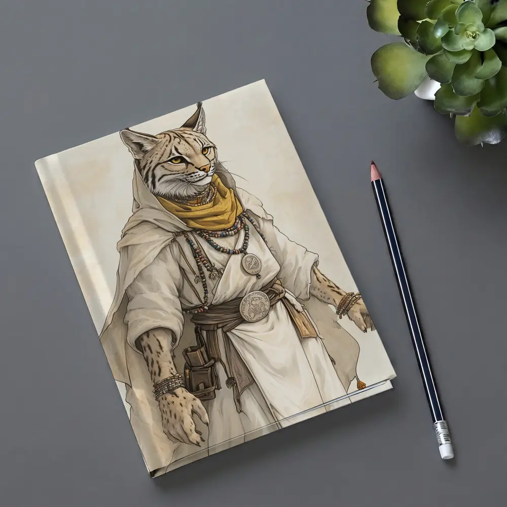 Lynx Warrior Fantasy Art Beige Background – Notebooks