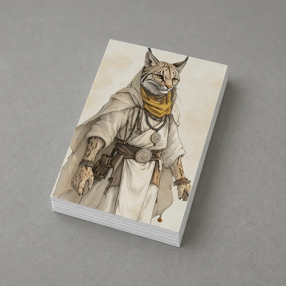 Lynx Warrior Fantasy Art Beige Background – Postcards