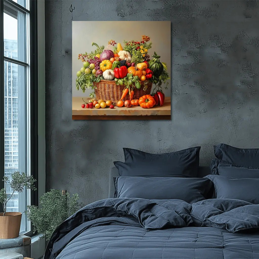 Harvest Basket Vegetables Fruits Oil Painting – Wall Art