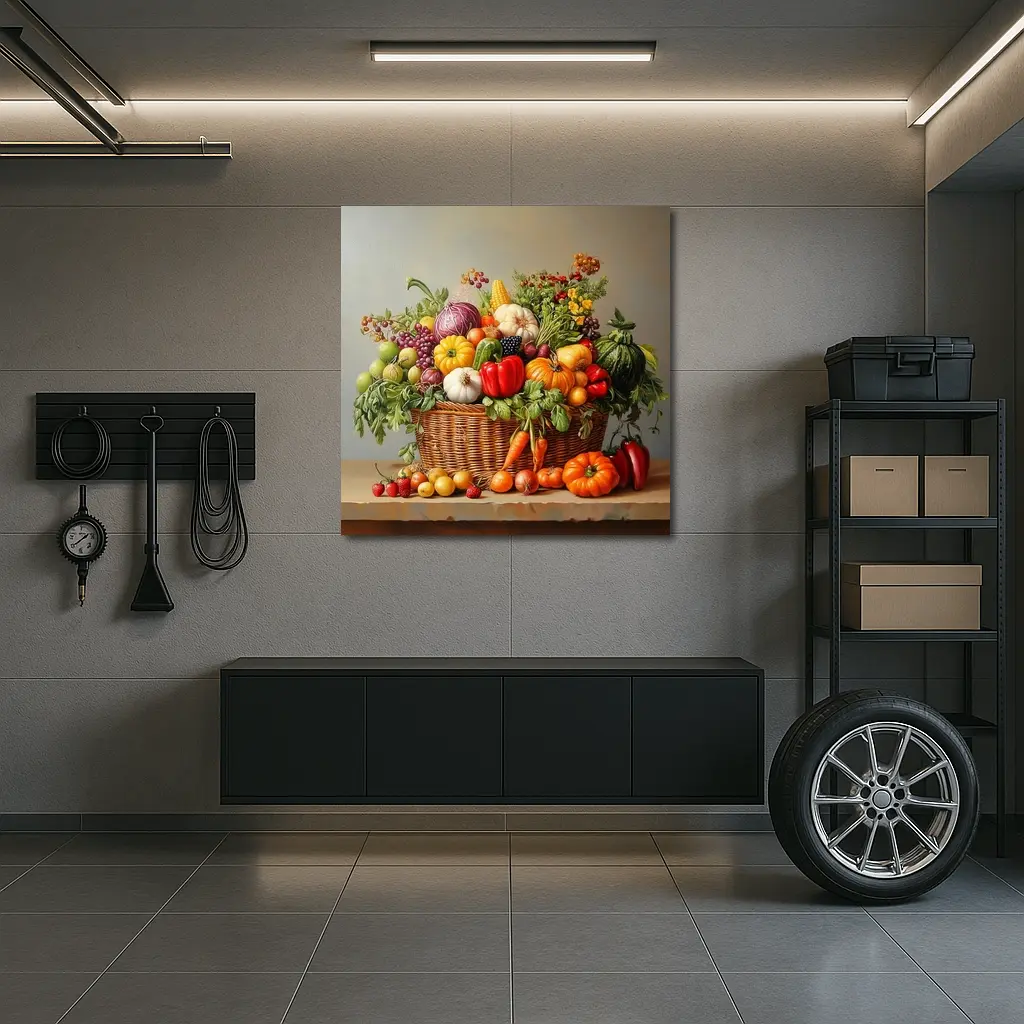 Harvest Basket Vegetables Fruits Oil Painting – Wall Art