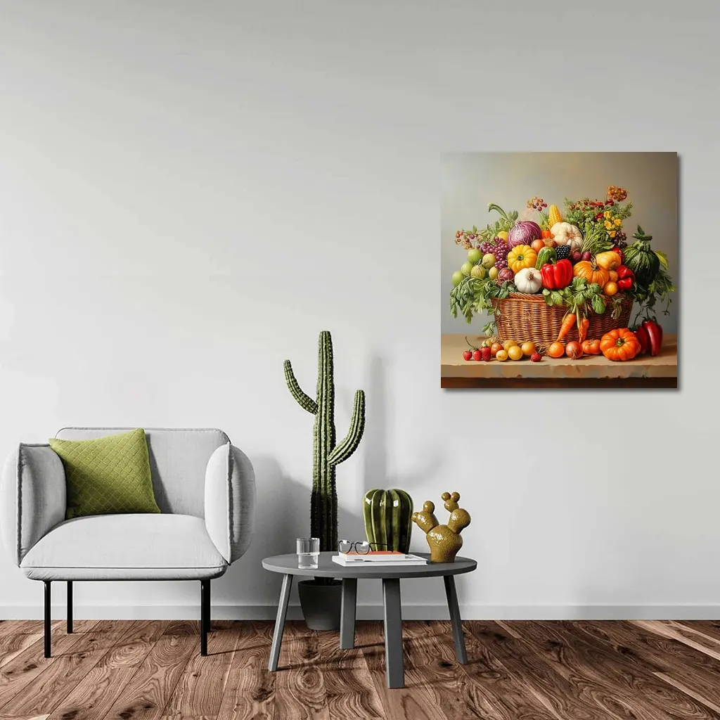 Harvest Basket Vegetables Fruits Oil Painting – Wall Art