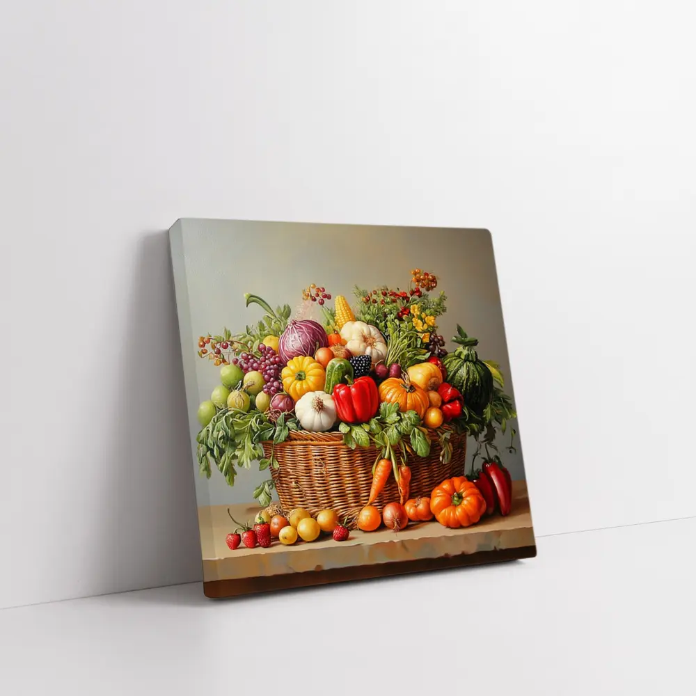 Harvest Basket Vegetables Fruits Oil Painting – Wall Art