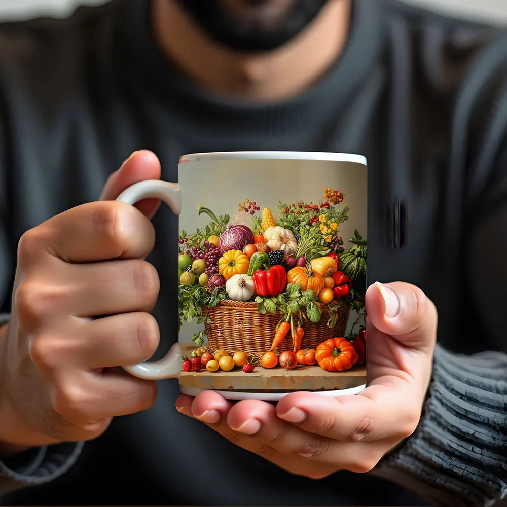 Harvest Basket Vegetables Fruits Oil Painting – Mugs