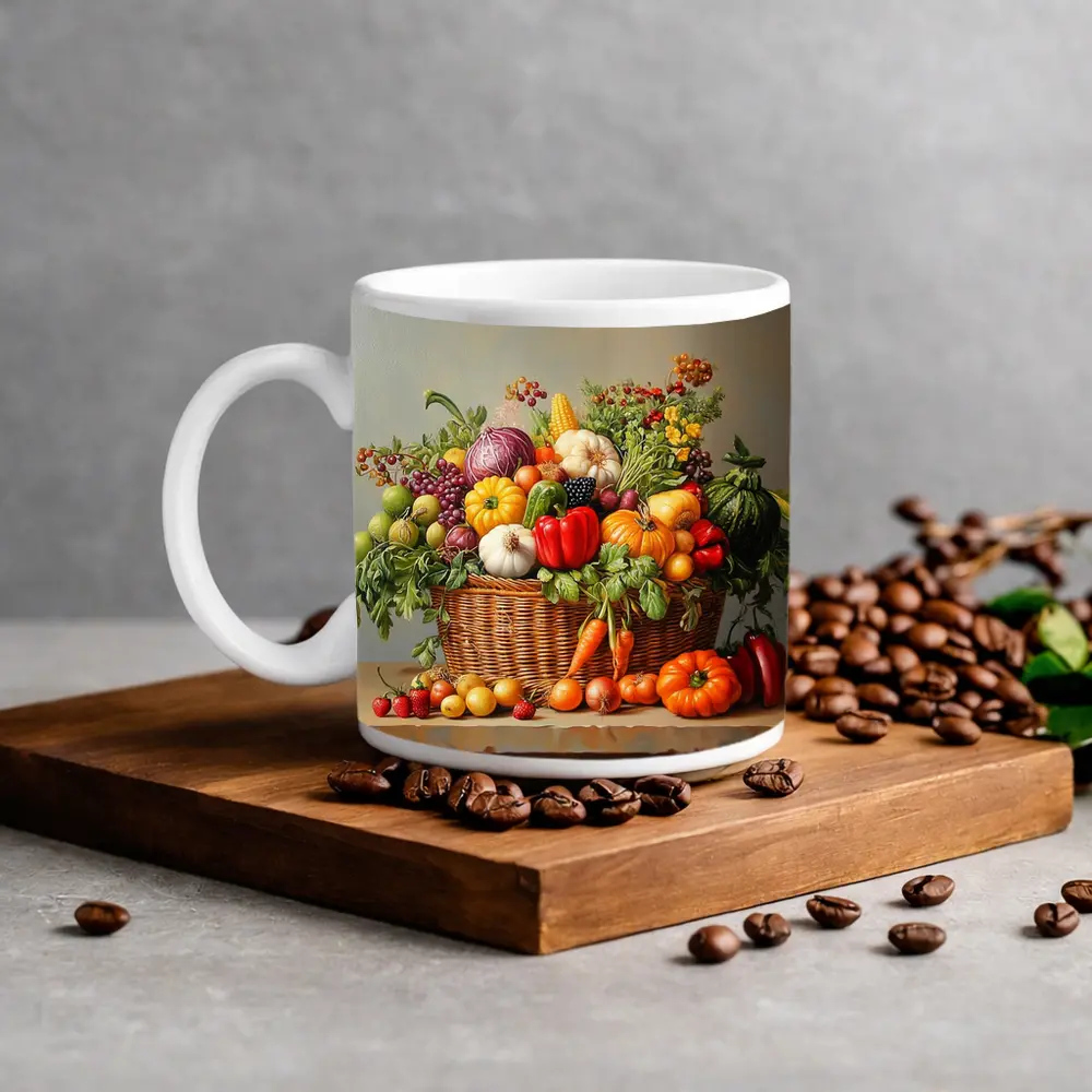 Harvest Basket Vegetables Fruits Oil Painting – Mugs