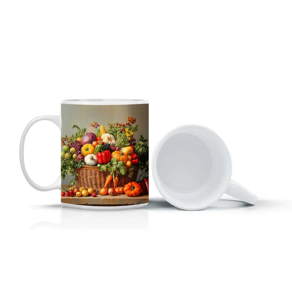 Harvest Basket Vegetables Fruits Oil Painting – Mugs