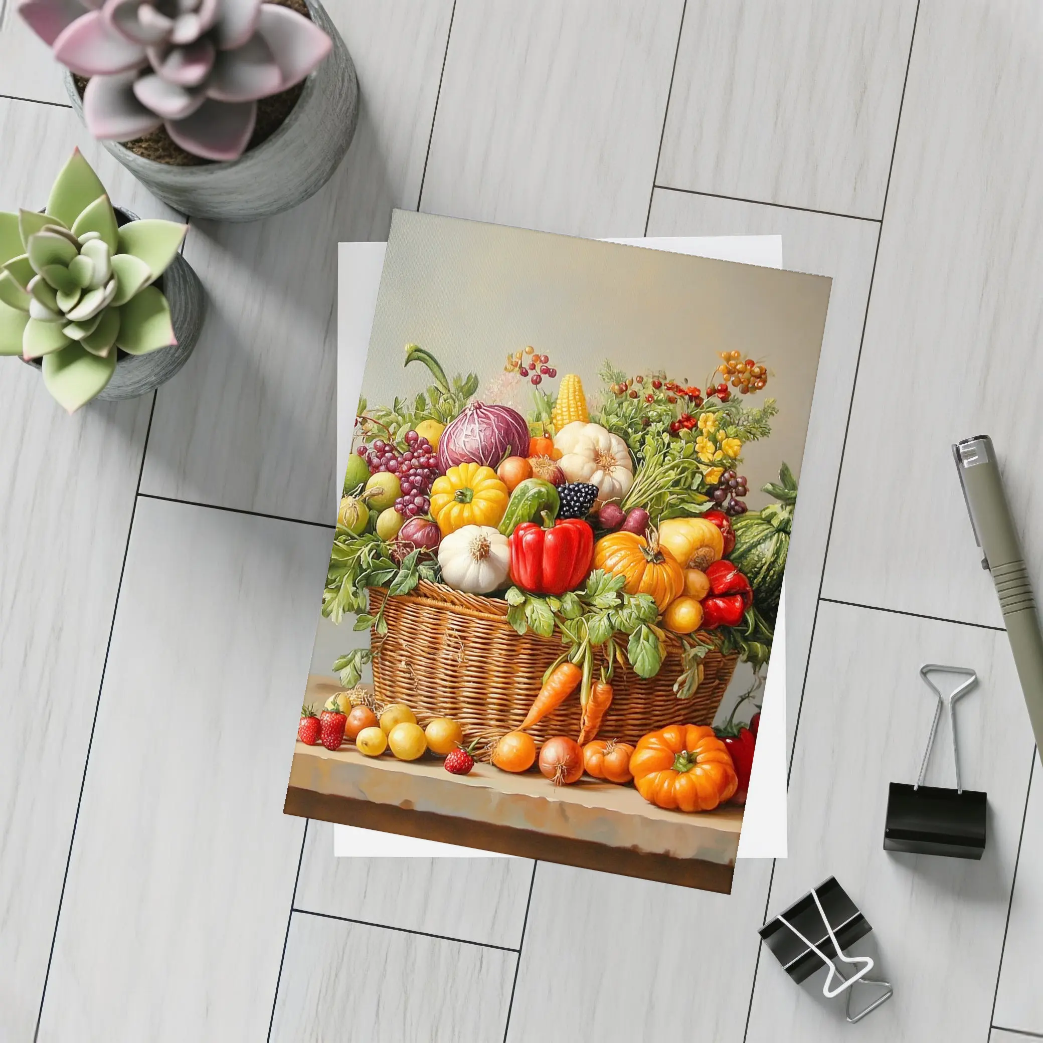 Harvest Basket Vegetables Fruits Oil Painting – Postcards