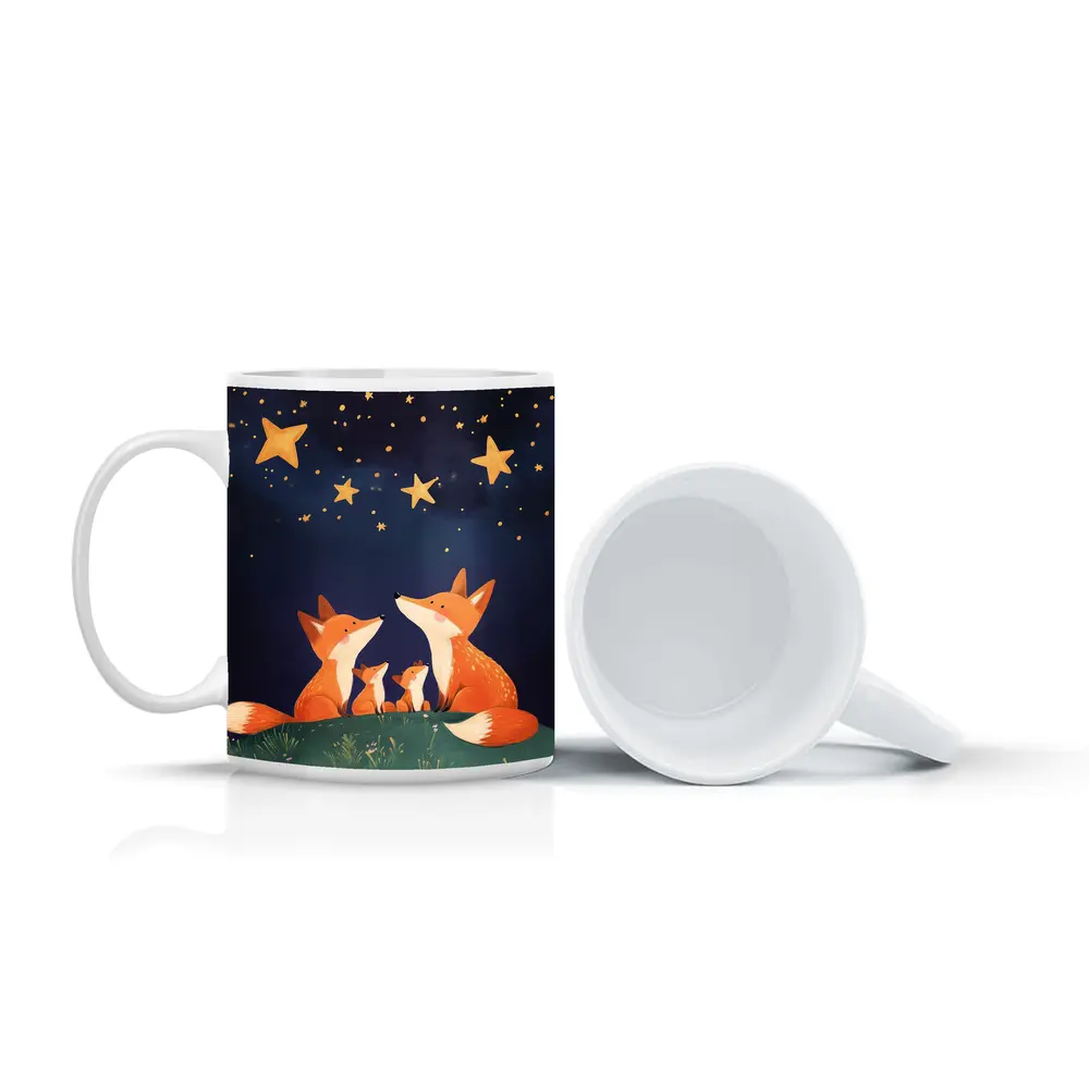 Fox Family Gazing at Starry Night Sky – Mugs