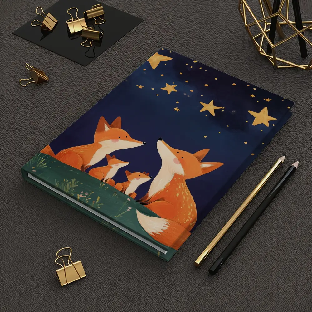 Fox Family Gazing at Starry Night Sky – Notebooks