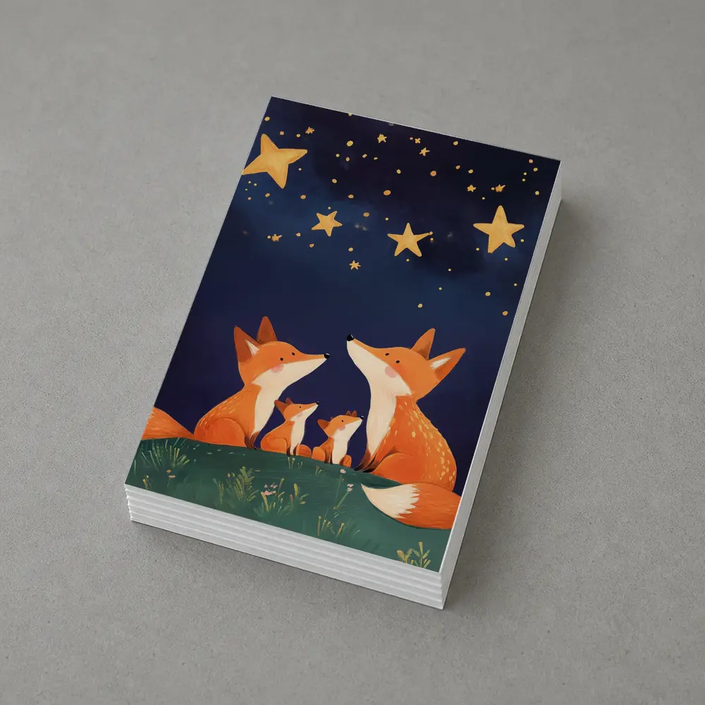 Fox Family Gazing at Starry Night Sky – Postcards
