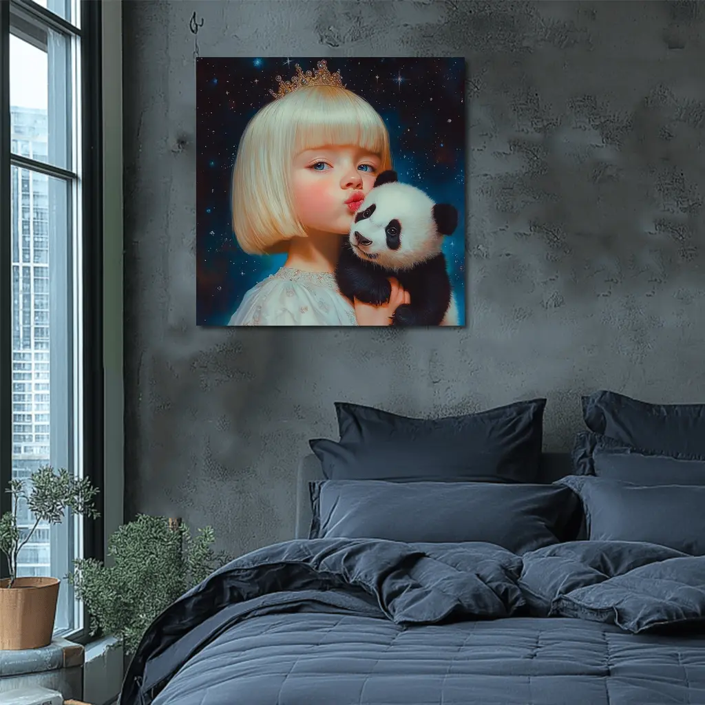 Princess Girl Baby Panda Starry Night – Wall Art