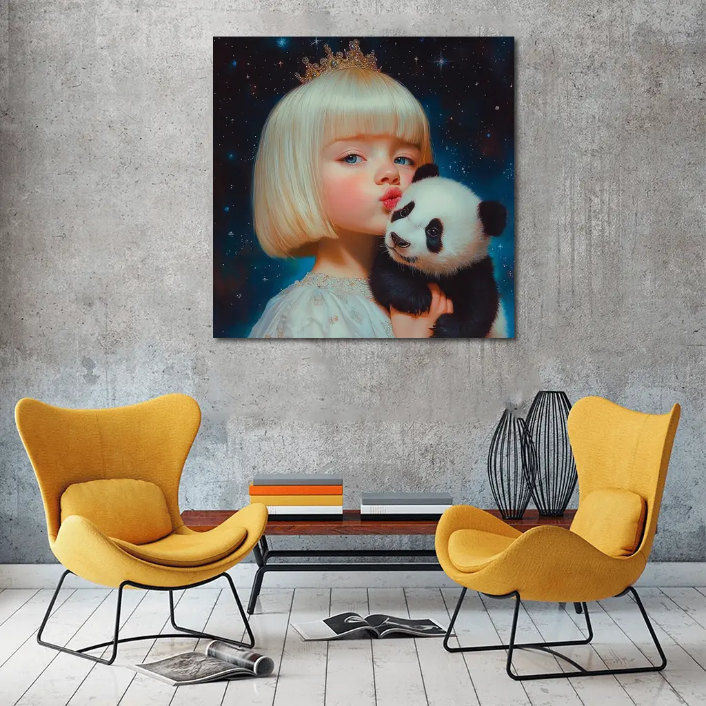 Princess Girl Baby Panda Starry Night – Wall Art