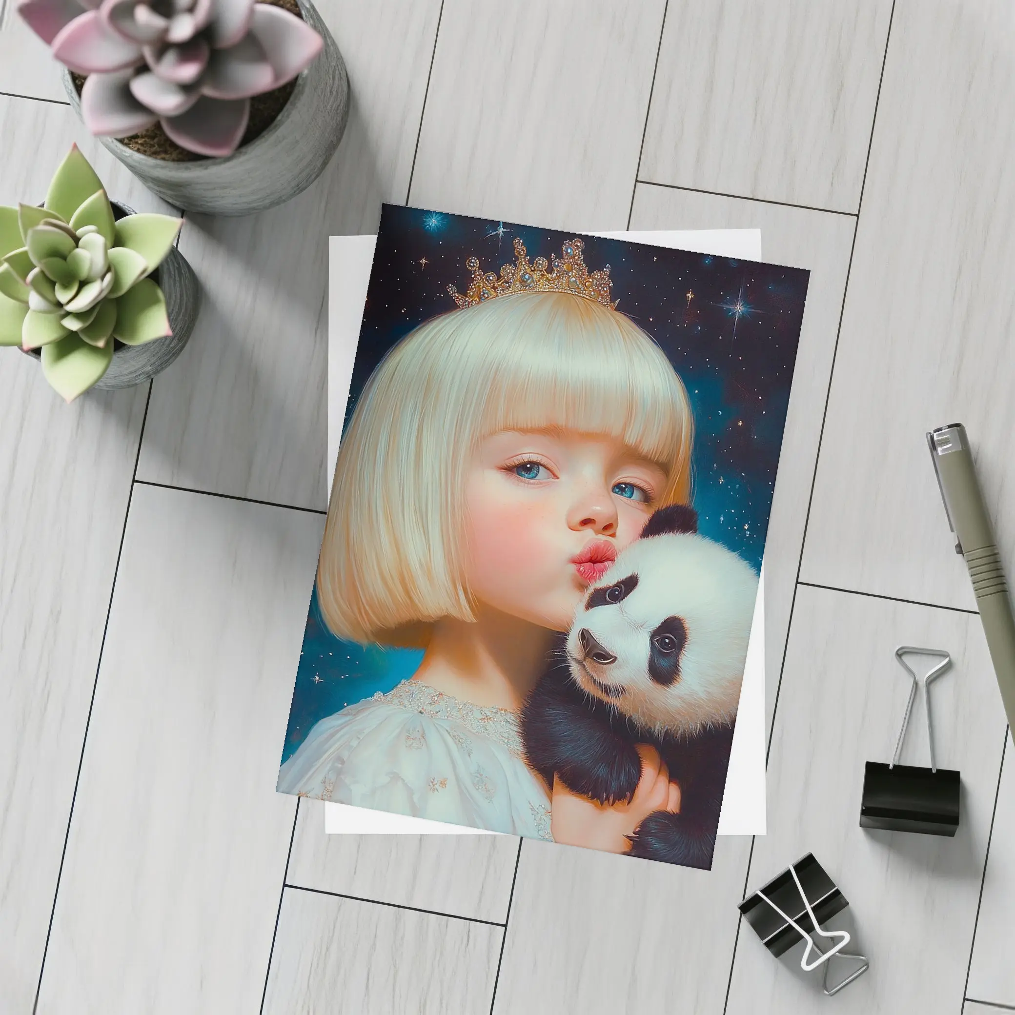 Princess Girl Baby Panda Starry Night – Postcards