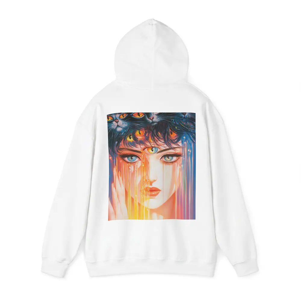 Woman Face Black Cats Colorful Dripping Art – Hoodies