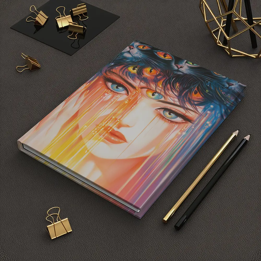 Woman Face Black Cats Colorful Dripping Art – Notebooks