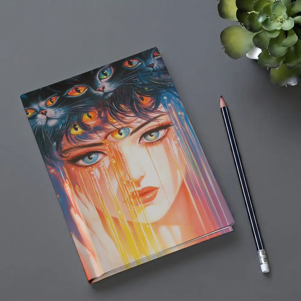 Woman Face Black Cats Colorful Dripping Art – Notebooks
