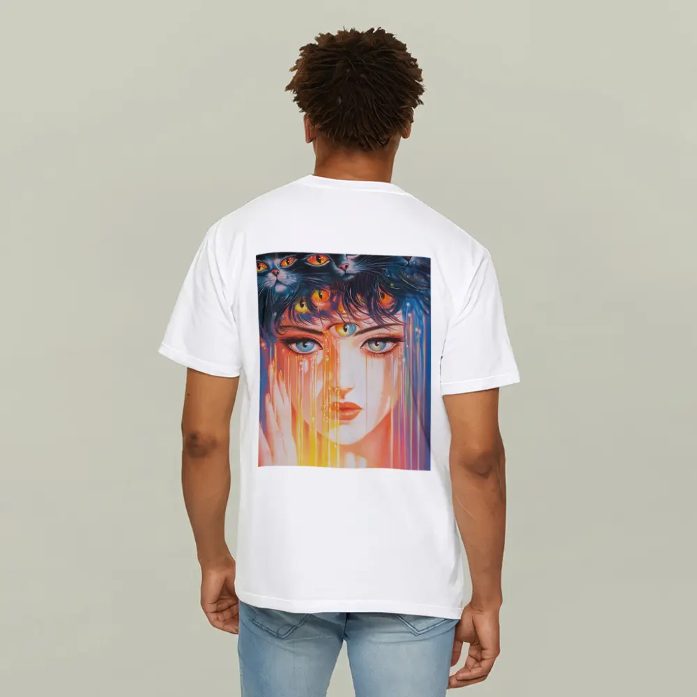 Woman Face Black Cats Colorful Dripping Art – T-Shirts