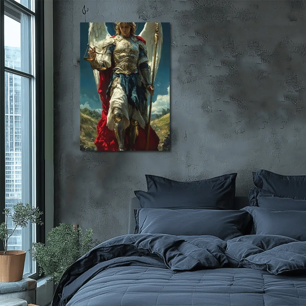 Archangel Michael Gold Armor Wings Oil Painting – Wall Art