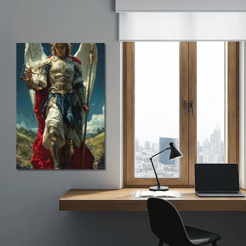 Archangel Michael Gold Armor Wings Oil Painting – Wall Art