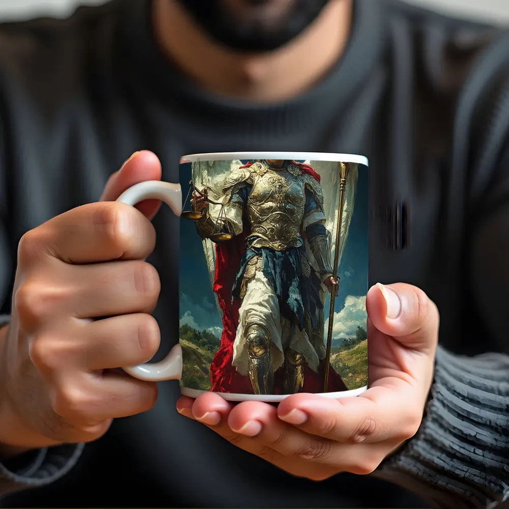 Archangel Michael Gold Armor Wings Oil Painting – Mugs