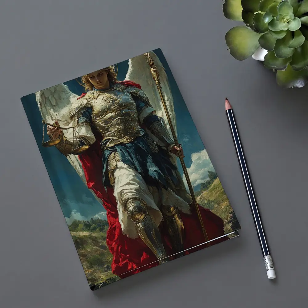 Archangel Michael Gold Armor Wings Oil Painting – Notebooks