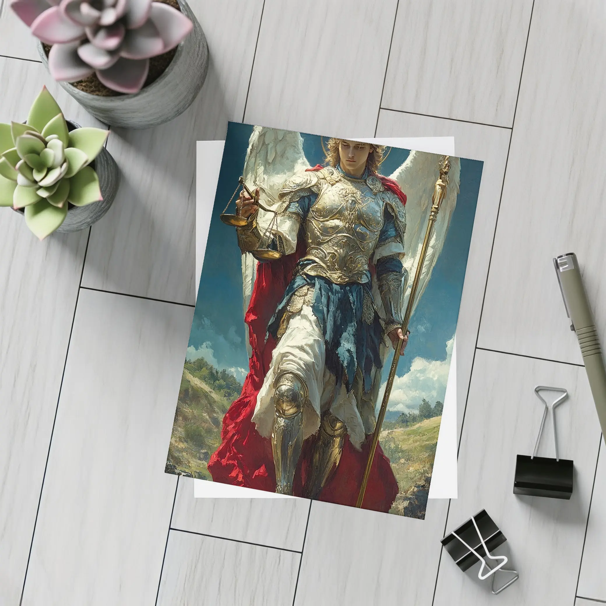 Archangel Michael Gold Armor Wings Oil Painting – Postcards