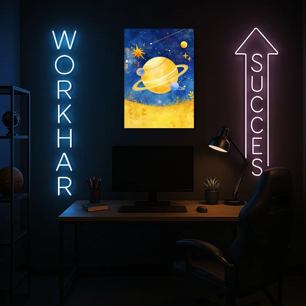 Watercolor Saturn Planet Blue Starry Sky – Wall Art