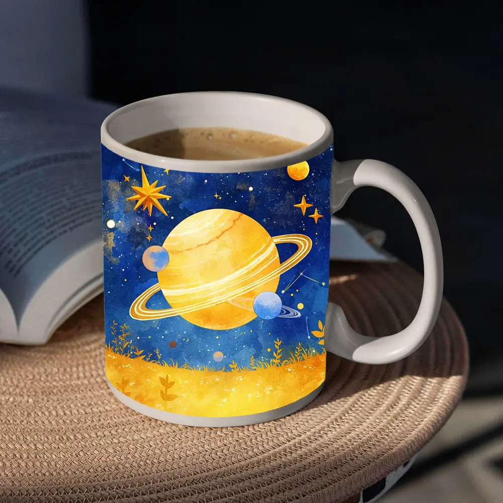 Watercolor Saturn Planet Blue Starry Sky – Mugs